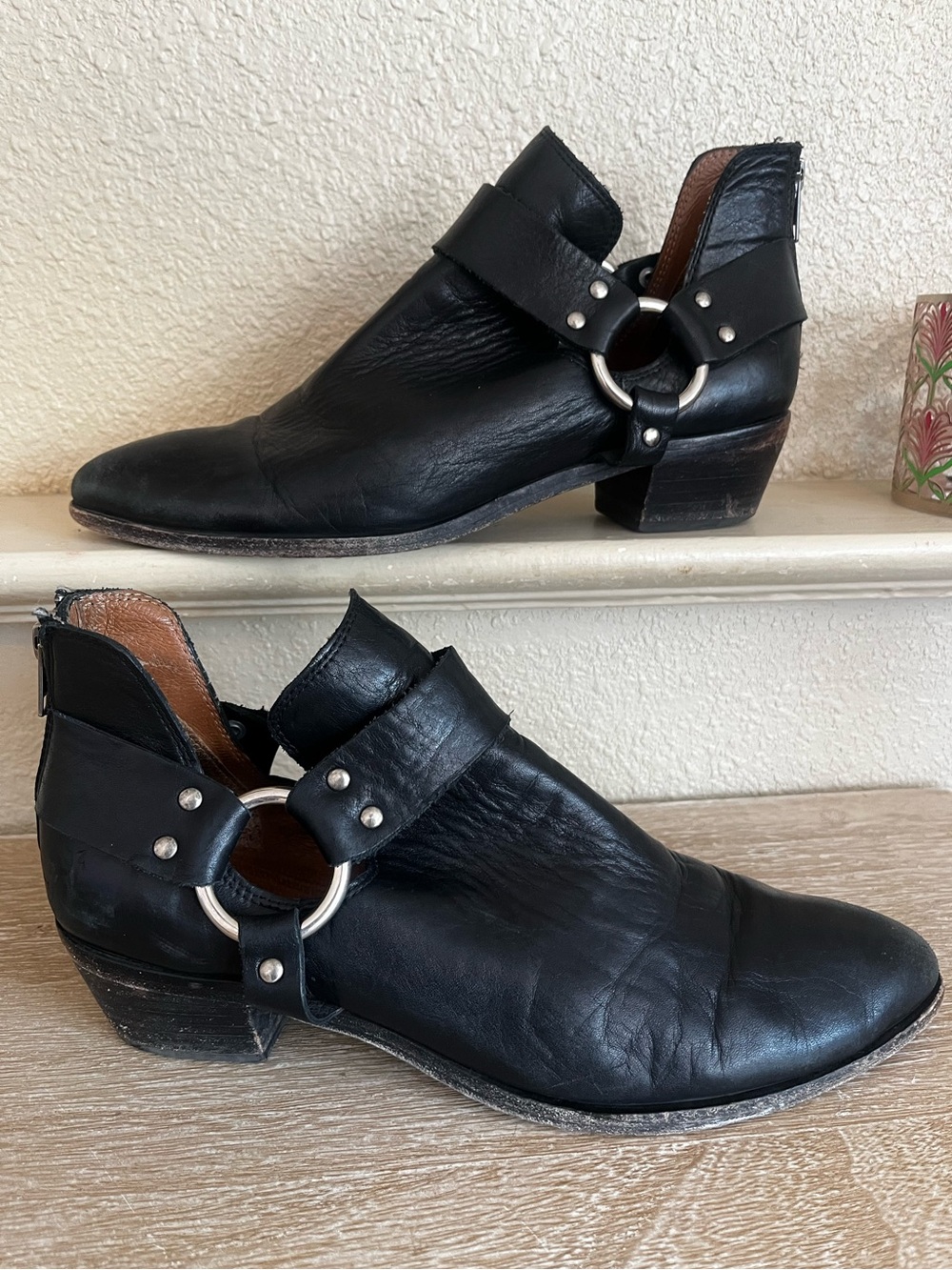 FRYE Ray Cut-Our Low Harness Leather Ankle Zip Booties Women’s Size 11